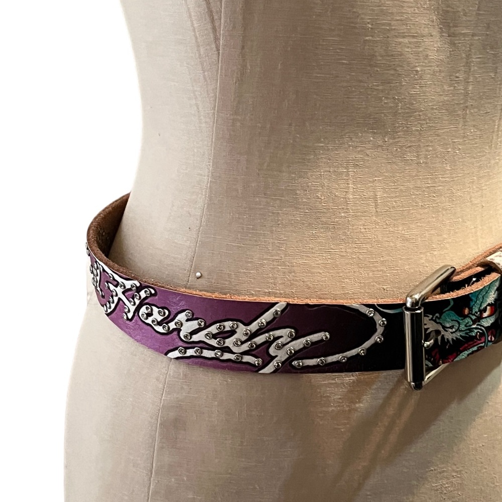Vintage Y2K, graphic, Ed Hardy, dragon and rhinestone stud belt